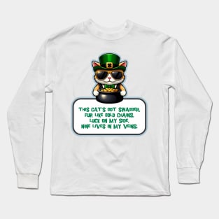 Cat Leprechaun With Pot of Gold 2 - Saint Patrick Long Sleeve T-Shirt